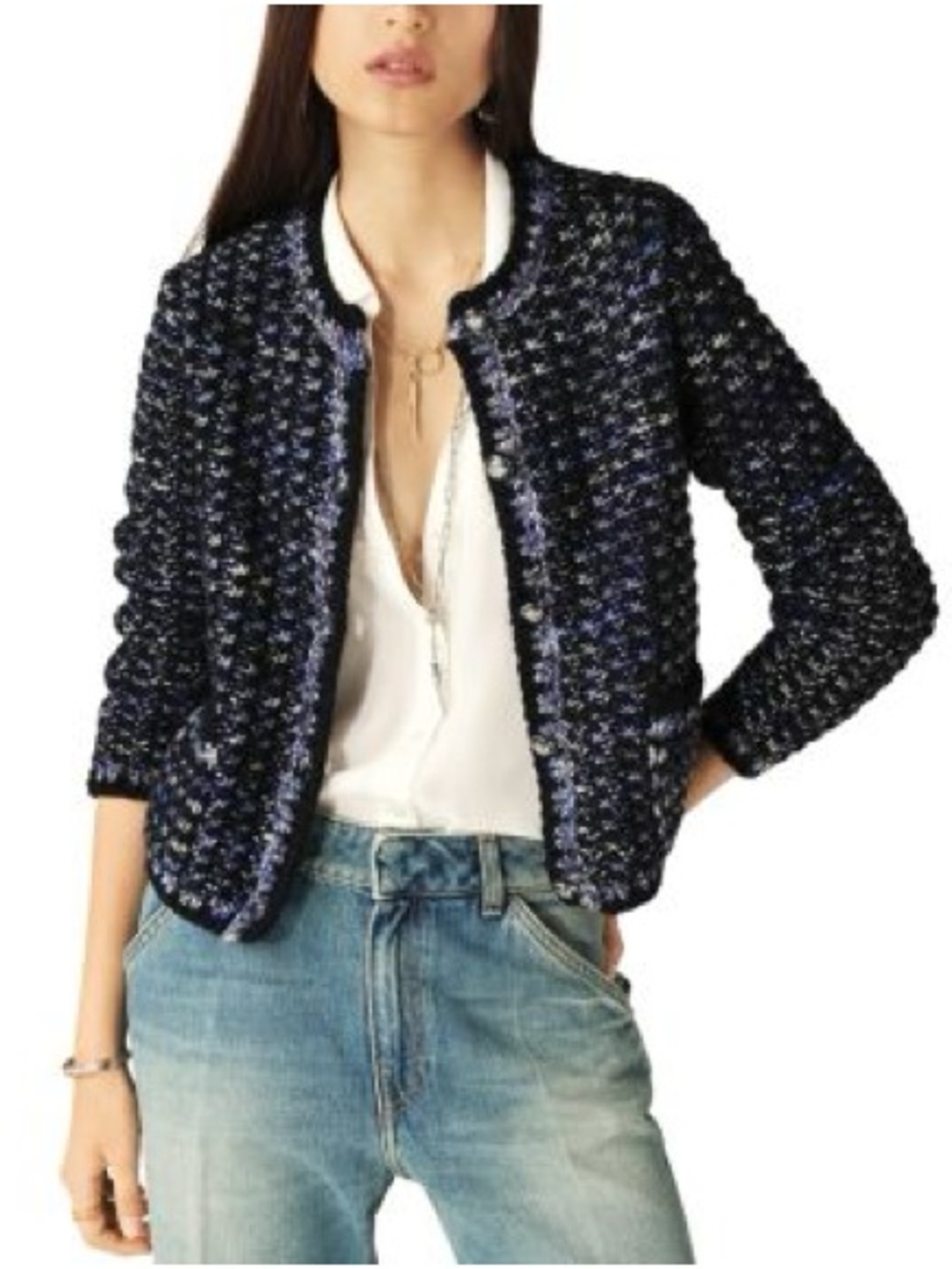 ba&sh Navy Bouclรฉ Lady Jacket
